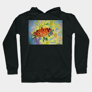 Butterfly Watercolor Painting, Painted Lady On A Daisy Hoodie